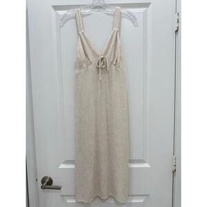 Monteau Los Angeles Linen Midi Dress V neckline Smocking Back Size S